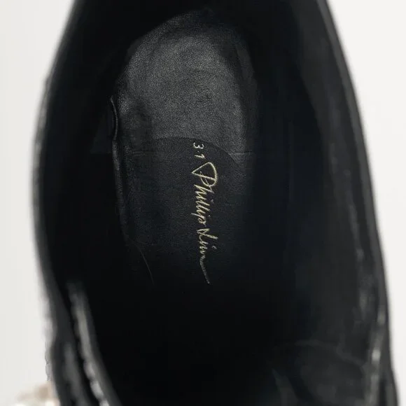 3.1 Phillip Lim Hayett Black Leather Pearl Zip-Up Boots - Picture 8 of 8